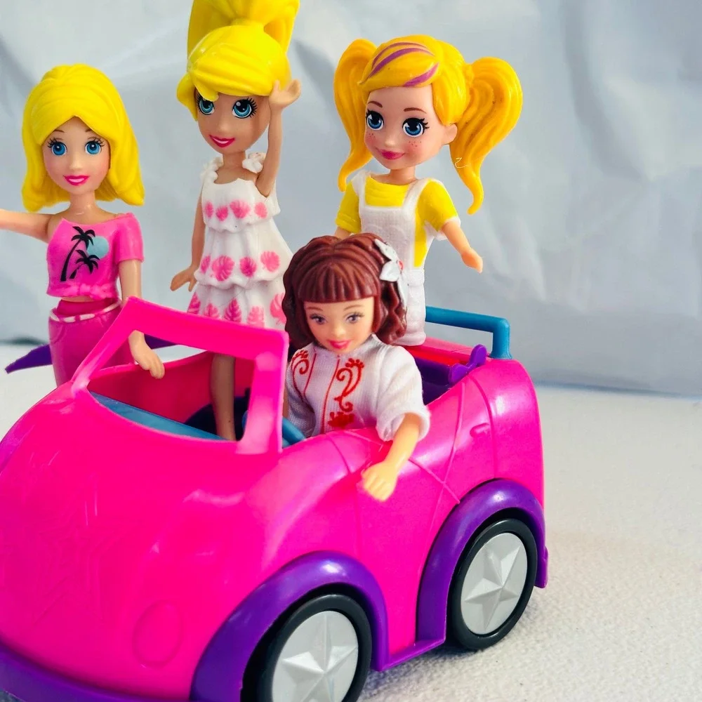 Mattel Polly Pocket Dolls and Pink Convertible Car Set‎ Girls OS Pink Excellent